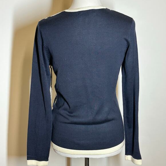 YAL NEW YORK Blue Cream Floral Button Up Cardigan Sweater Size M NWT - Picture 2 of 8